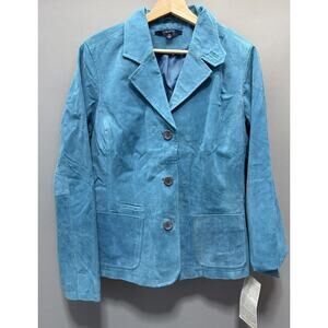 Chadwicks Jacket Teal Genuine Leather Collared Buttons Pockets Lined 12 New